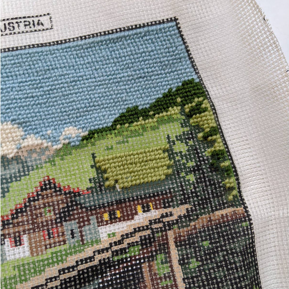 Vintage Tapex Vienna Canvas Needlepoint Kit Swiss Alps Cottage Forest Scene - Picture 5 of 10